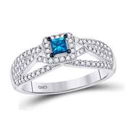 Blue Color Enhanced Diamond Solitaire Bridal Wedding Engagement Ring 1/2 Cttw 14kt White Gold