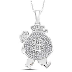 Mens Diamond Money Bag Man Charm Pendant 1/4 Cttw 10kt White Gold