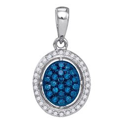 Round Blue Color Enhanced Diamond Oval Cluster Pendant 1/5 Cttw 10kt White Gold