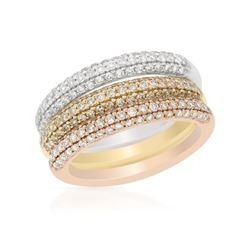 1.36 CTW Diamond Band Ring 14K Tri-Color Gold - REF-119K7W