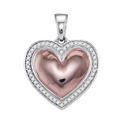 Diamond Framed Heart Pendant 1/5 Cttw 10kt White Rose-tone Gold