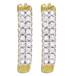 Round Pave-set Diamond Huggie Hoop Earrings 1/4 Cttw 10kt Yellow Gold