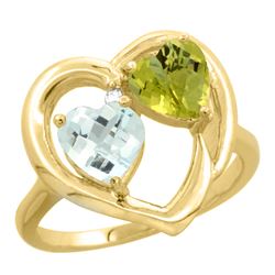 2.61 CTW Diamond, Aquamarine & Lemon Quartz Ring 14K Yellow Gold - REF-37R7H