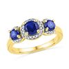 Image 1 : Round Lab-Created Blue Sapphire 3-stone Diamond Ring 1-3/8 Cttw 10kt Yellow Gold