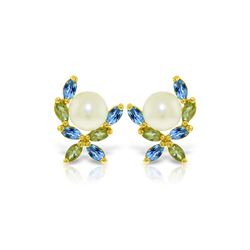 Genuine 3.25 ctw Blue Topaz & Peridot Earrings 14KT Yellow Gold - REF-30M2T