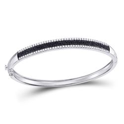 Round Black Color Enhanced Diamond Bangle Bracelet 1-3/8 Cttw 14kt White Gold