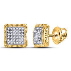 Round Pave-set Diamond Square Cluster Milgrain Earrings 1/4 Cttw 10kt Yellow Gold