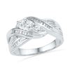 Image 1 : Round Baguette Diamond 3-Stone Crossover Band Ring 1/2 Cttw 10kt White Gold