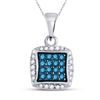 Image 1 : Round Blue Color Enhanced Diamond Square Pendant 1/4 Cttw 10kt White Gold