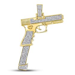 Mens Diamond Handgun Pistol Charm Pendant 5/8 Cttw 10kt Yellow Gold