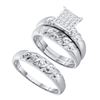 Image 1 : His & Hers Diamond Cluster Matching Bridal Wedding Ring Band Set 1/12 Cttw 10kt White Gold