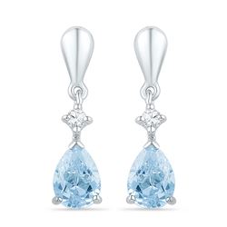 Lab-Created Blue Swiss Topaz & Diamond Dangle Earrings 1-3/4 Cttw 10k White Gold