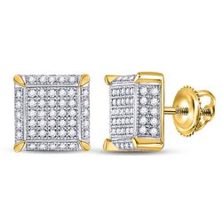 Mens Diamond 3D Square Cluster Earrings 1/2 Cttw 10kt Yellow Gold