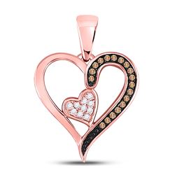 Round Brown Diamond Heart Pendant 1/8 Cttw 10kt Rose Gold