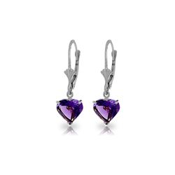 Genuine 3.25 ctw Amethyst Earrings 14KT White Gold - REF-29X2M