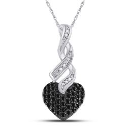 Round Black Color Enhanced Diamond Heart Pendant 1/3 Cttw 10kt White Gold