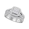 Diamond Square Halo Split-shank Bridal Wedding Engagement Ring Band Set 1.00 Cttw 14kt White Gold