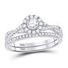 Diamond Bridal Wedding Engagement Ring Band Set 1/2 Cttw 14kt White Gold