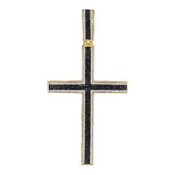 Mens Round Black Color Enhanced Diamond Roman Cross Charm Pendant 1-7/8 Cttw 10kt Yellow Gold