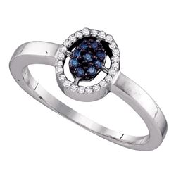 Round Blue Color Enhanced Diamond Cluster Ring 1/6 Cttw 10kt White Gold