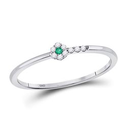 Round Emerald Diamond Stackable Band Ring 1/20 Cttw 10kt White Gold