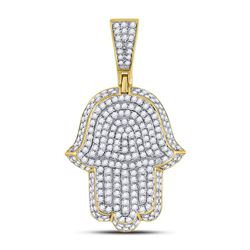 Mens Diamond Hamsa Hand of Fathima Charm Pendant 1-1/4 Cttw 10kt Yellow Gold