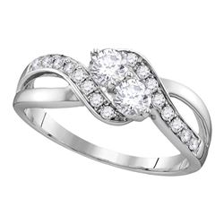 Diamond 2-stone Hearts Together Bridal Wedding Engagement Ring 5/8 Cttw 10kt White Gold