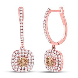 Round Brown Diamond Dangle Earrings 2-1/3 Cttw 14kt Rose Gold