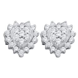 Diamond Heart Cluster Screwback Earrings 1/4 Cttw 10kt White Gold