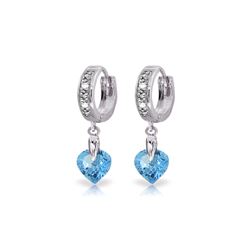 Genuine 1.77 ctw Blue Topaz & Diamond Earrings 14KT White Gold - REF-35R2P