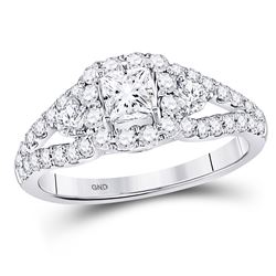 Diamond Solitaire Halo Bridal Wedding Engagement Ring 1-1/3 14kt White Gold