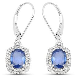 2.36 ctw Sapphire Blue & Diamond Earrings 14K White Gold - REF-95A4M