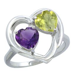 2.61 CTW Diamond, Amethyst & Lemon Quartz Ring 10K White Gold - REF-23M5A