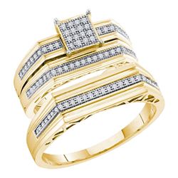 His & Hers Diamond Cluster Matching Bridal Wedding Ring Band Set 1/4 Cttw 10kt Yellow Gold