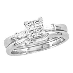 Diamond Bridal Wedding Engagement Ring Band Set 1/2 Cttw 14kt White Gold