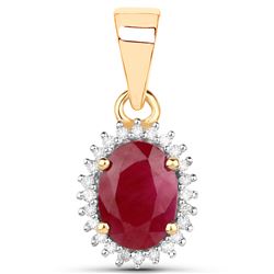 0.97 ctw Ruby & White Diamond Pendant 14K Yellow Gold - REF-24F2W