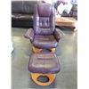 Image 1 : LEATHER RECLINING SWIVEL ARMCHAIR W/ OTTOMAN