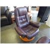 Image 2 : LEATHER RECLINING SWIVEL ARMCHAIR W/ OTTOMAN