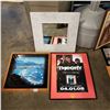 Image 1 : DECORATIVE MIRROR, CLOCK, AND SIGNED POSTER AND GUITAR PICK
