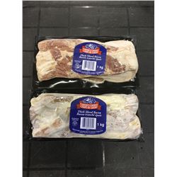 Lot of 2 x 1kg thick cut carvers choice maple leaf bacon