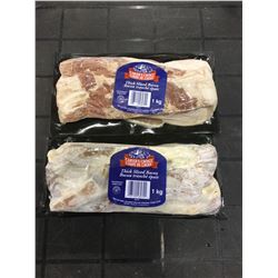 Lot of 2 x 1kg thick cut carvers choice maple leaf bacon