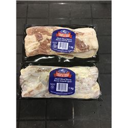 Lot of 2 x 1kg thick cut carvers choice maple leaf bacon