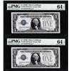 Image 1 : (2) Consecutive 1928B $1 Silver Certificate Notes Fr.1602 PMG Choice Uncirculated 64EPQ