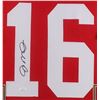 Image 2 : Joe Montana Signed 49ers 35x43 Framed Jersey (JSA COA)