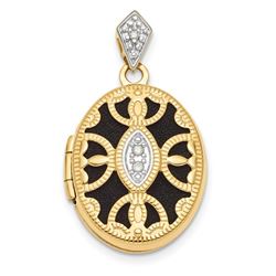 14k Yellow Gold Textured Diamond Fancy Oval Locket - 14 mm
