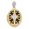 Image 1 : 14k Yellow Gold Textured Diamond Fancy Oval Locket - 14 mm