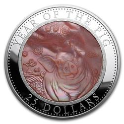 2019 Cook Islands 5 oz Silver Mother of Pearl Year of the Pig