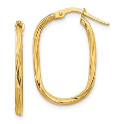14k Yellow Gold Small Textured Oval Hoop Earrings - 2x2 mm