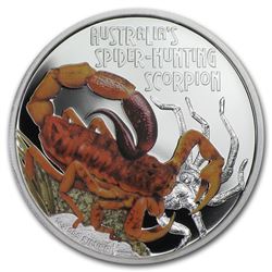 2014 Tuvalu 1 oz Silver Spider Hunting Scorpion Proof