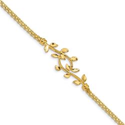 14k Yellow Gold Polished Leaf Bracelet - 7 in.